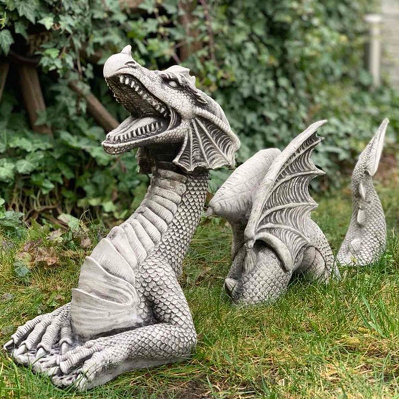 Dragon Garden Statue - Gothic Dragons Sculpture for Outdoor Decor