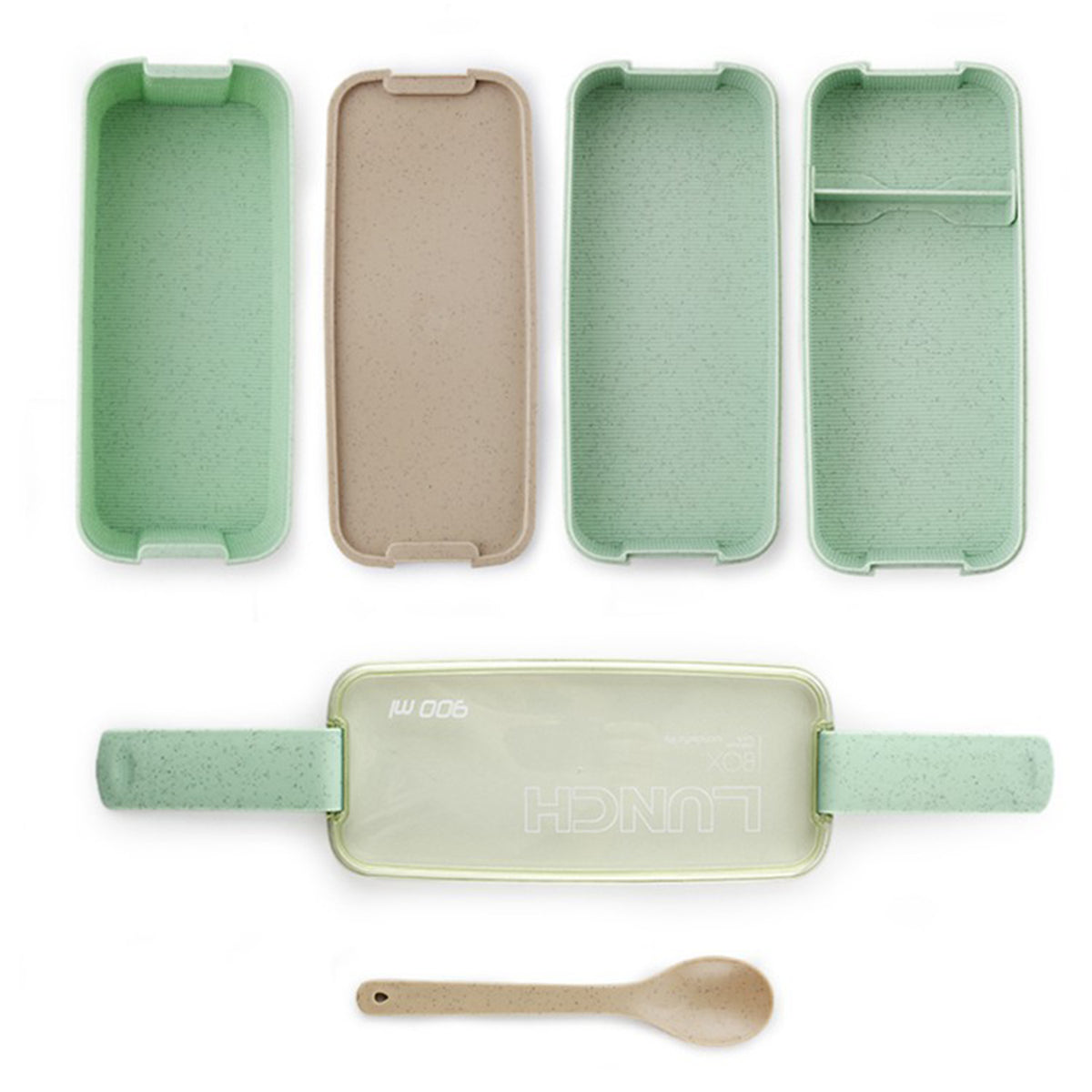 Square Double-Layer Wheat Straw Fiber Lunch Box - 3 Compartments, 900ml