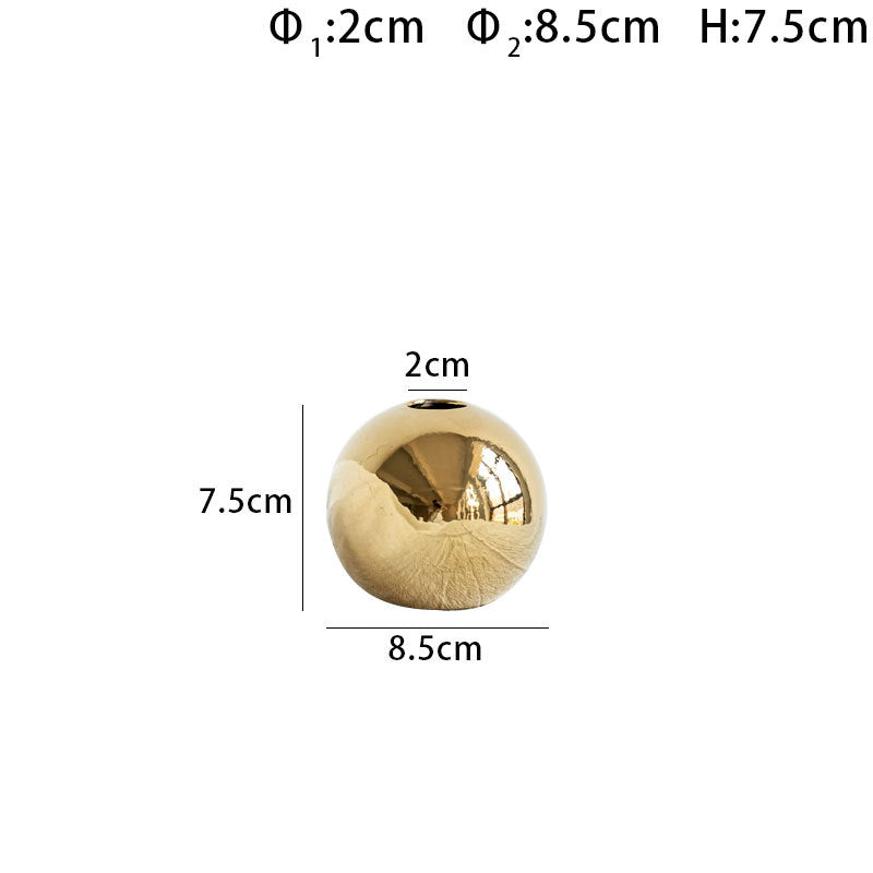 Electroplated Ceramic Gold Vase Home Decor - Handmade Light Luxury Spherical