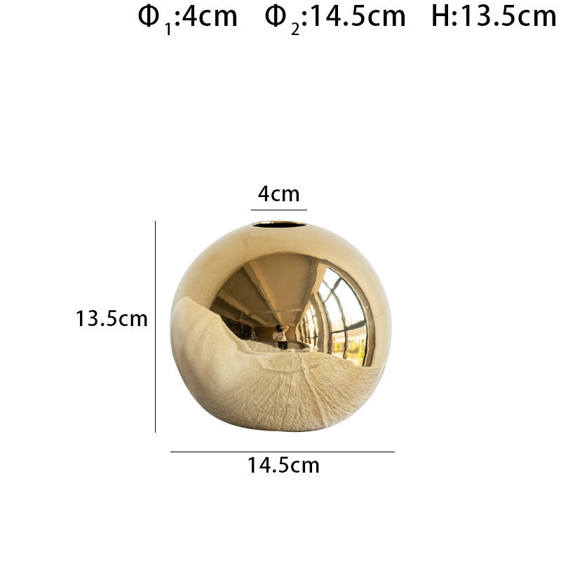 Electroplated Ceramic Gold Vase Home Decor - Handmade Light Luxury Spherical