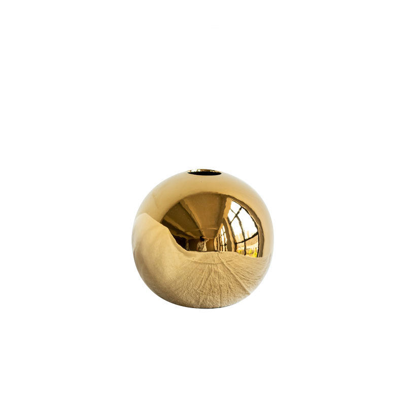 Electroplated Ceramic Gold Vase Home Decor - Handmade Light Luxury Spherical