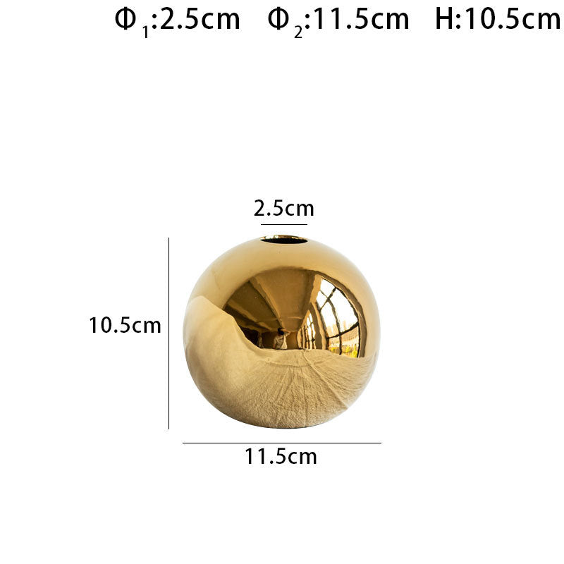 Electroplated Ceramic Gold Vase Home Decor - Handmade Light Luxury Spherical