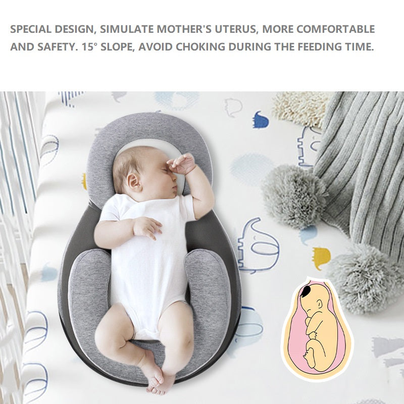 Baby Anti-Spit Milk Slope Pillow - Uterus-Shaped, Memory Foam, Light Grey