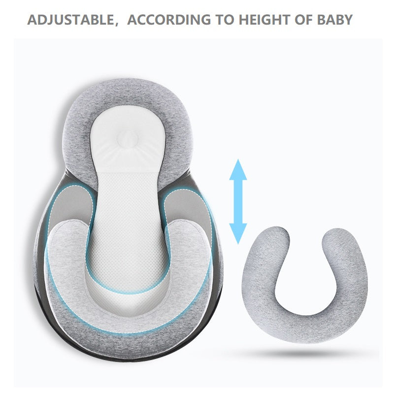Baby Anti-Spit Milk Slope Pillow - Uterus-Shaped, Memory Foam, Light Grey
