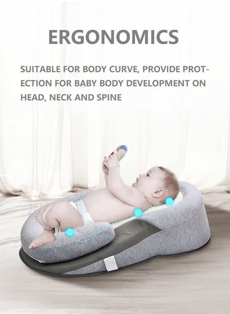 Baby Anti-Spit Milk Slope Pillow - Uterus-Shaped, Memory Foam, Light Grey