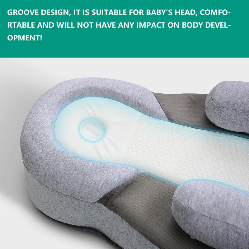 Baby Anti-Spit Milk Slope Pillow - Uterus-Shaped, Memory Foam, Light Grey