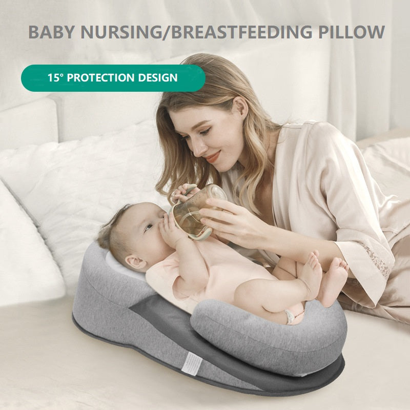 Baby Anti-Spit Milk Slope Pillow - Uterus-Shaped, Memory Foam, Light Grey