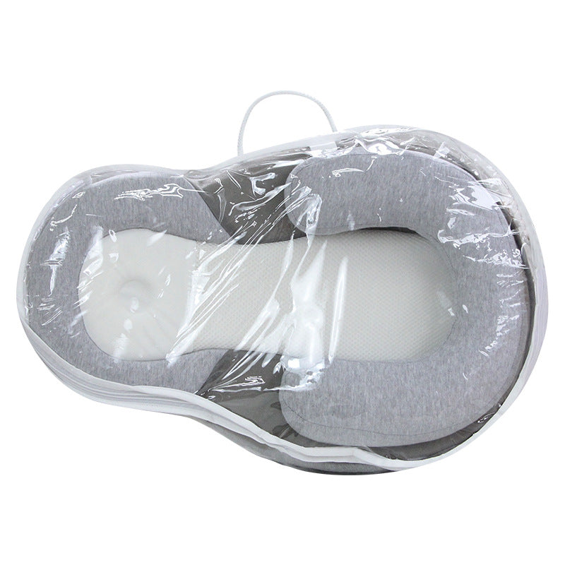 Baby Anti-Spit Milk Slope Pillow - Uterus-Shaped, Memory Foam, Light Grey
