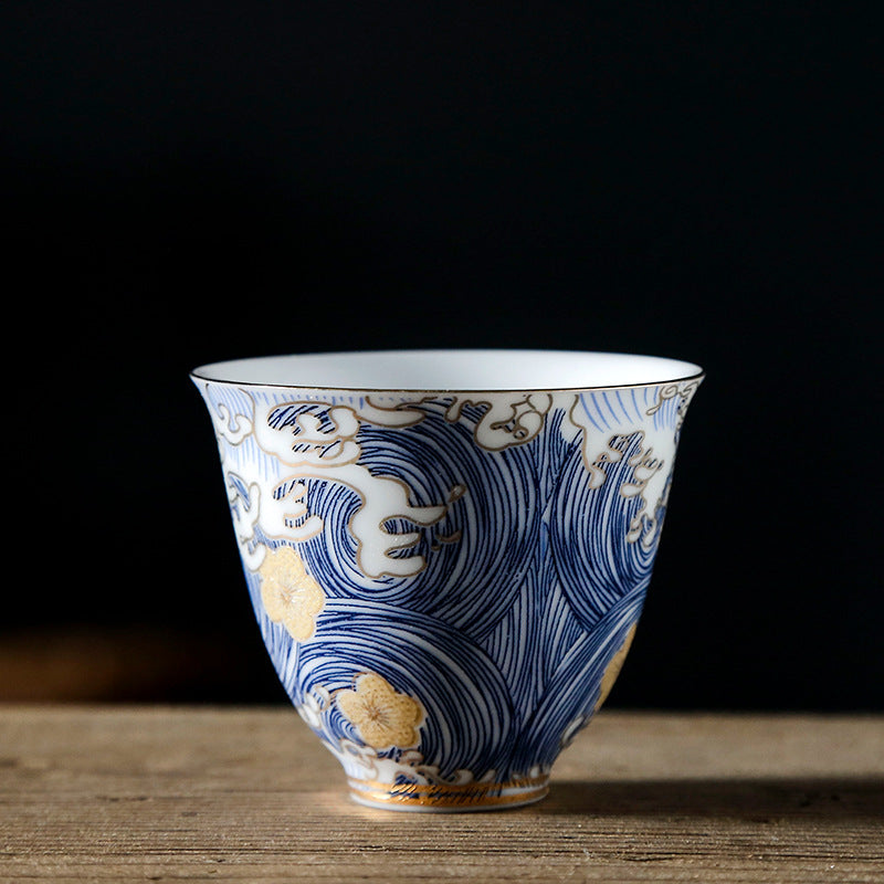 Ceramic Japanese Tea Set with Flower Design - 65ml Drinkware