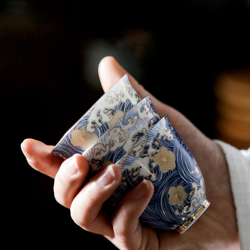 Ceramic Japanese Tea Set with Flower Design - 65ml Drinkware