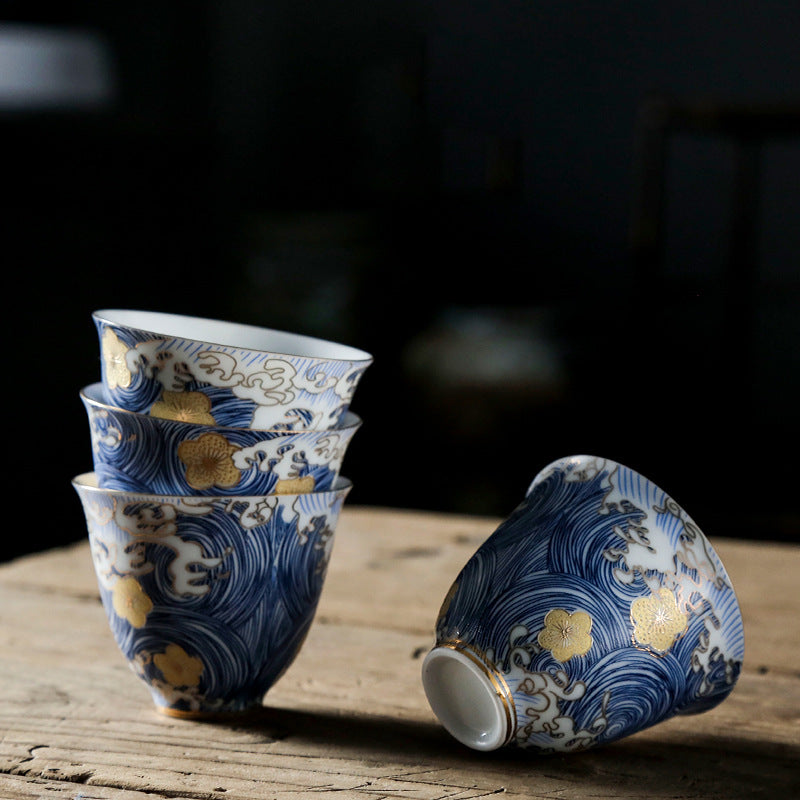 Ceramic Japanese Tea Set with Flower Design - 65ml Drinkware
