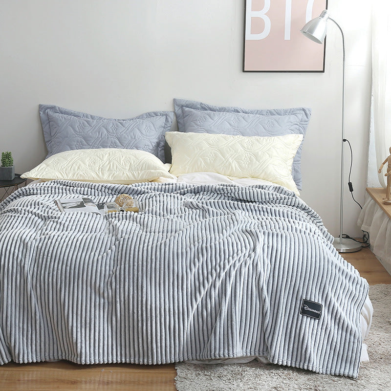 Summer Multifunctional Striped Snowfleece Air Conditioning Blanket - Sofa & Bed Use