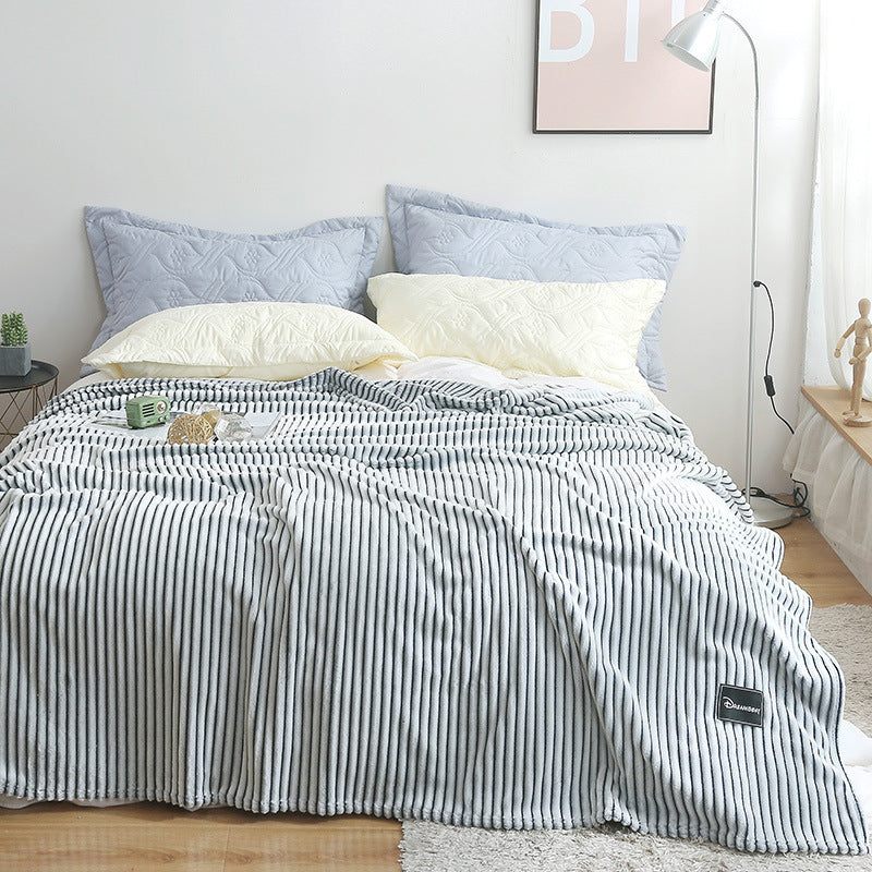 Summer Multifunctional Striped Snowfleece Air Conditioning Blanket - Sofa & Bed Use