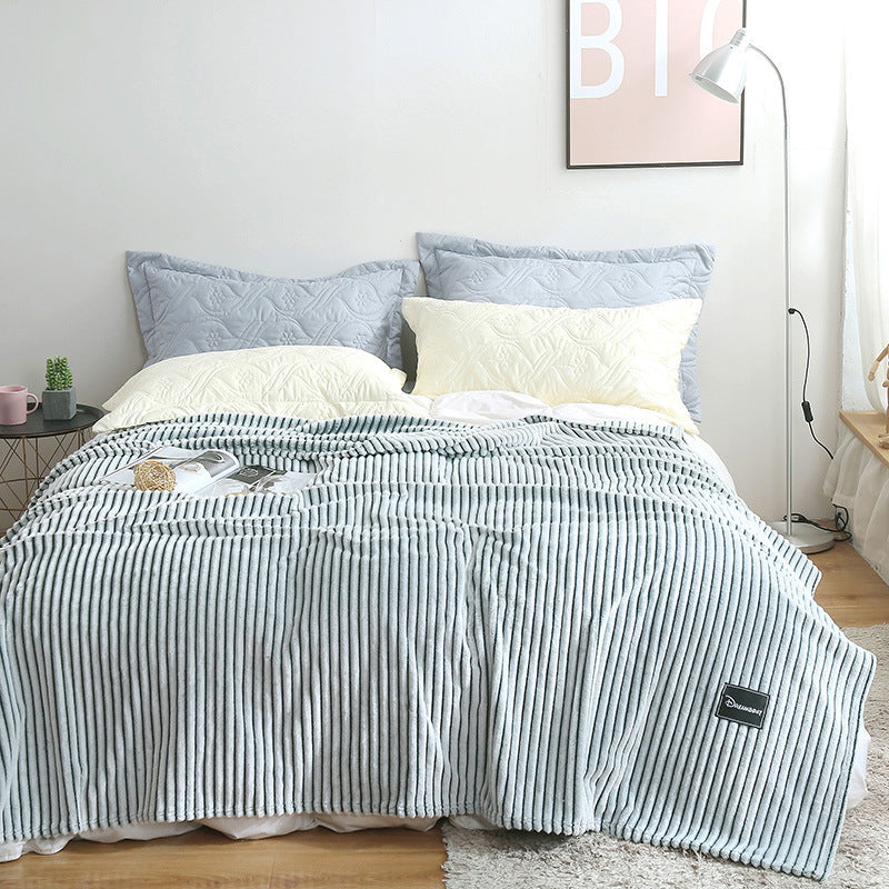 Summer Multifunctional Striped Snowfleece Air Conditioning Blanket - Sofa & Bed Use