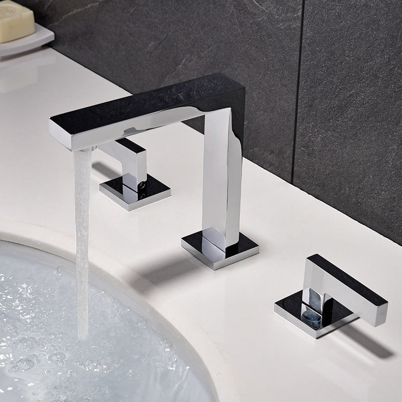 Copper Split Basin Faucet Set Black Three-Piece Bathroom Sink Faucet