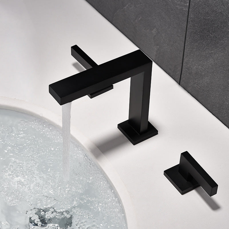 Copper Split Basin Faucet Set Black Three-Piece Bathroom Sink Faucet