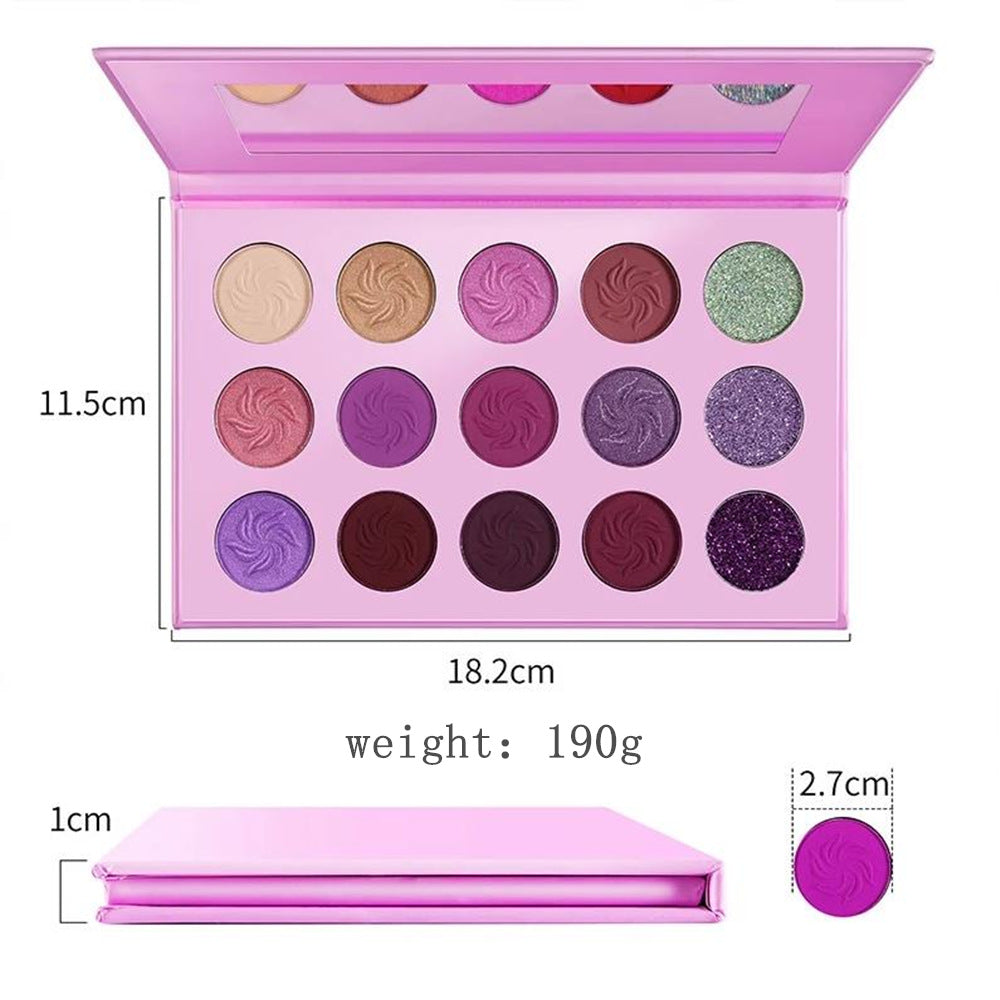 15-Color Eyeshadow Palette with Matte Pearlescent Finishes - Multiple Shades