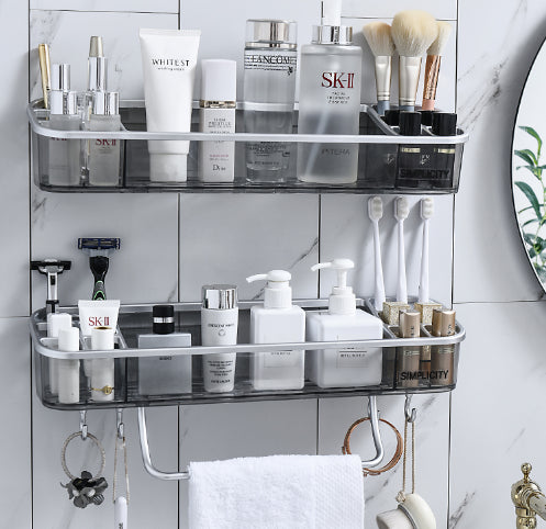 Wall-Mounted Triangle Storage Rack with Towel Bar Hooks Bathroom Organizer