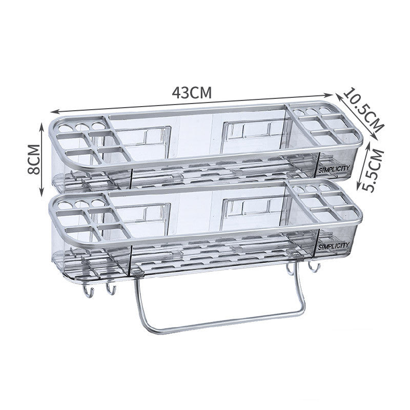 Wall-Mounted Triangle Storage Rack with Towel Bar Hooks Bathroom Organizer
