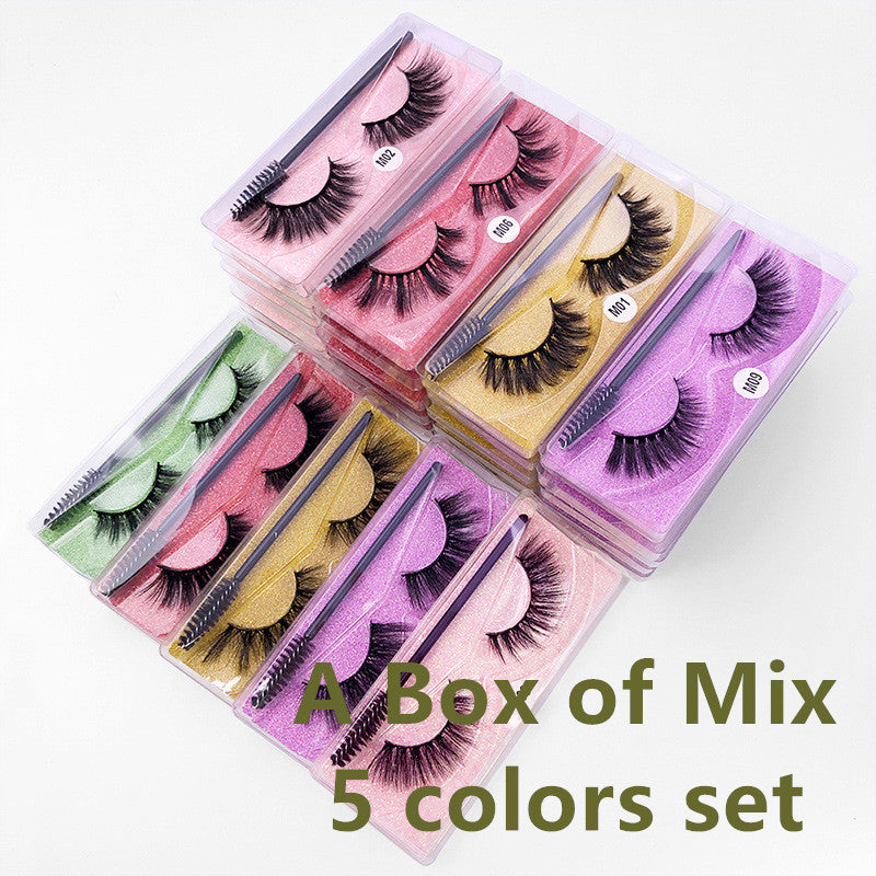 Natural 3D False Eyelashes Set with Brush - Imitation Mink Elongated Style