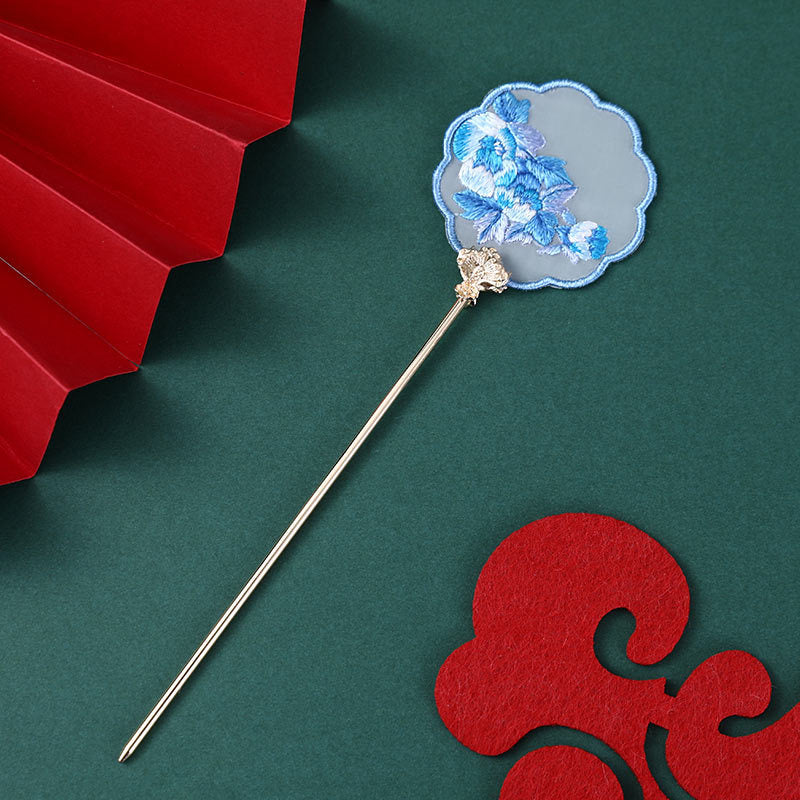 Antique Hairpin Bookmark with Su Embroidery Ribbon - Chinese Floral Design