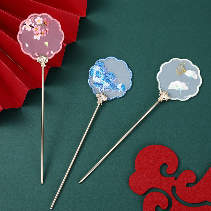 Antique Hairpin Bookmark with Su Embroidery Ribbon - Chinese Floral Design