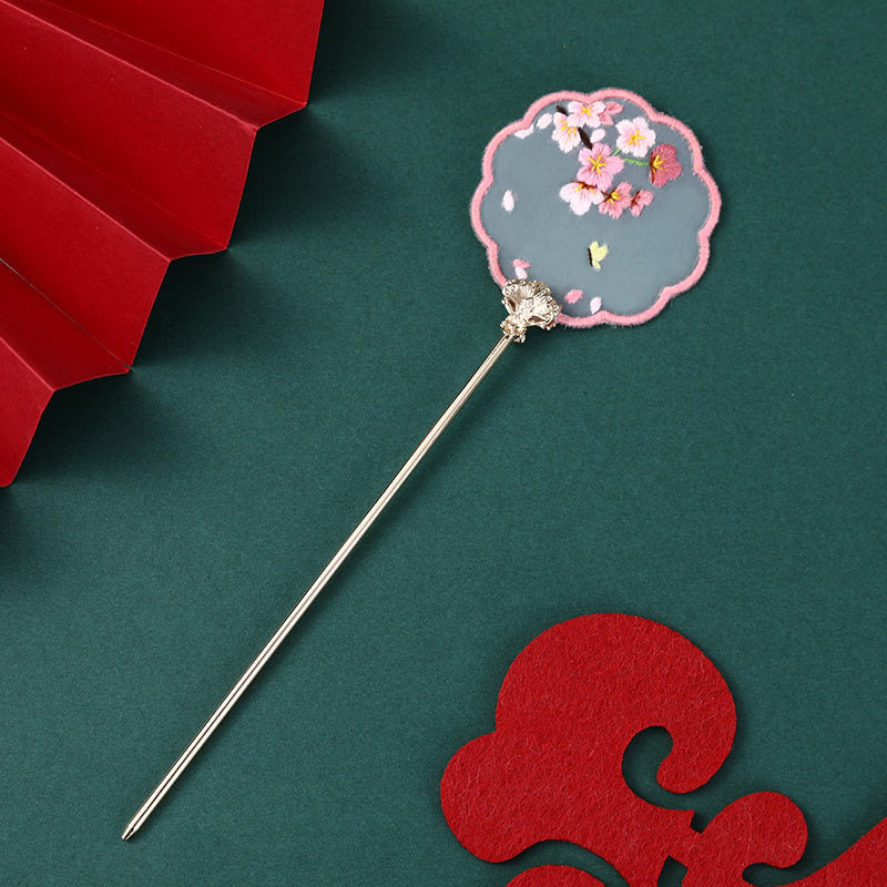 Antique Hairpin Bookmark with Su Embroidery Ribbon - Chinese Floral Design