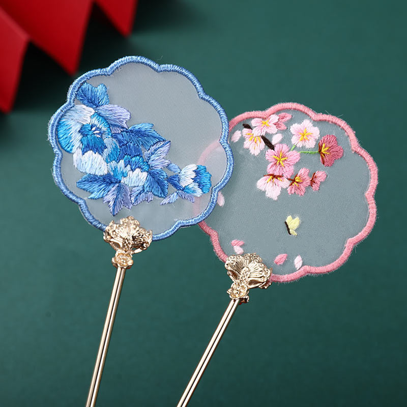 Antique Hairpin Bookmark with Su Embroidery Ribbon - Chinese Floral Design