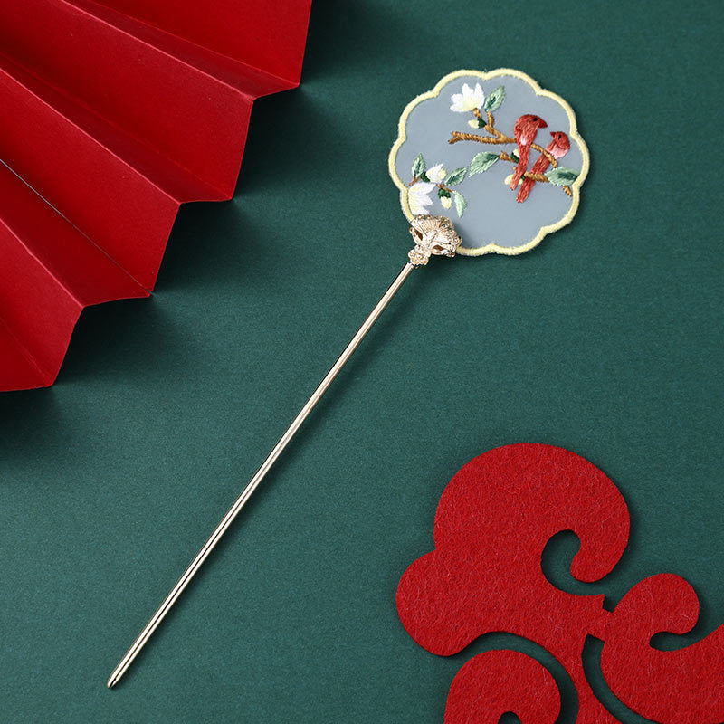 Antique Hairpin Bookmark with Su Embroidery Ribbon - Chinese Floral Design