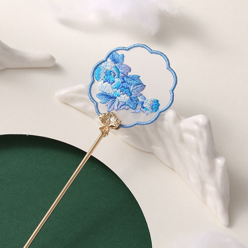 Antique Hairpin Bookmark with Su Embroidery Ribbon - Chinese Floral Design