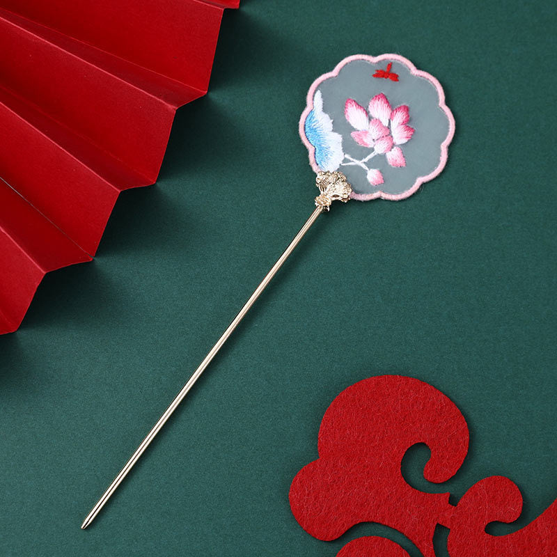 Antique Hairpin Bookmark with Su Embroidery Ribbon - Chinese Floral Design