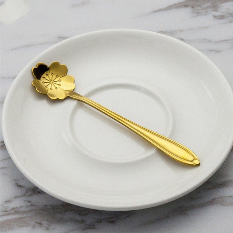 Stainless Steel Coffee Spoon with Leaf or Cherry Blossom Design - Wedding Gift Set