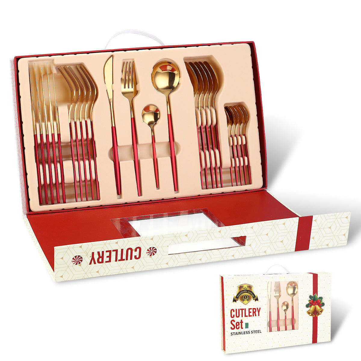 Stainless Steel Cutlery Set 24-Piece Dinnerware Gift Tableware with Gold Plated Finish