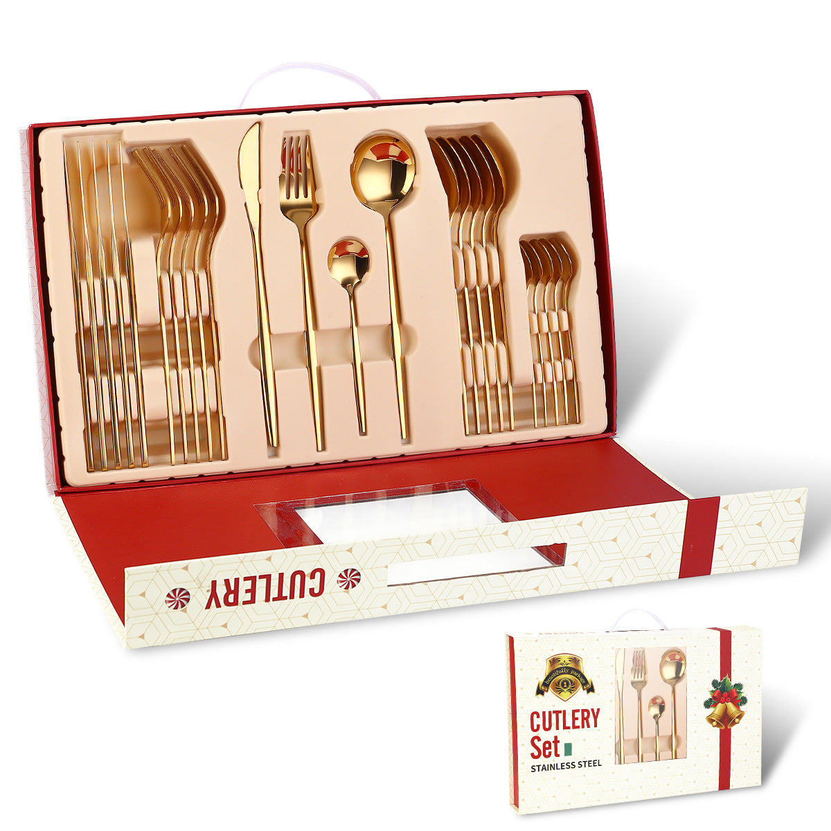 Stainless Steel Cutlery Set 24-Piece Dinnerware Gift Tableware with Gold Plated Finish