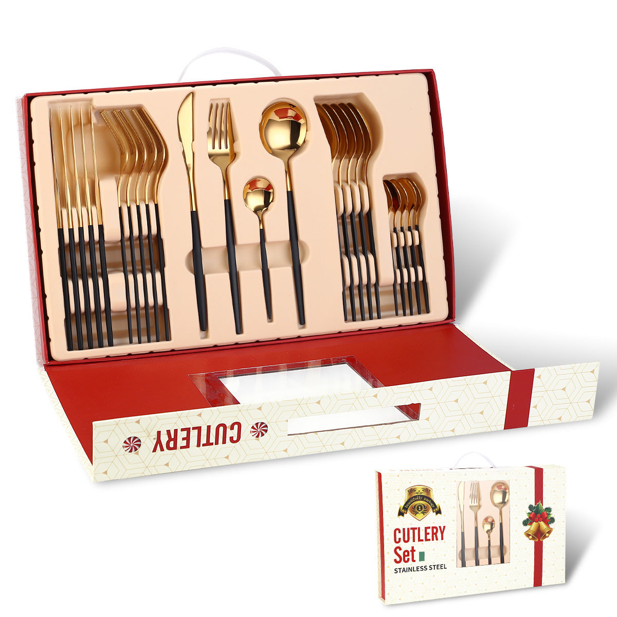 Stainless Steel Cutlery Set 24-Piece Dinnerware Gift Tableware with Gold Plated Finish