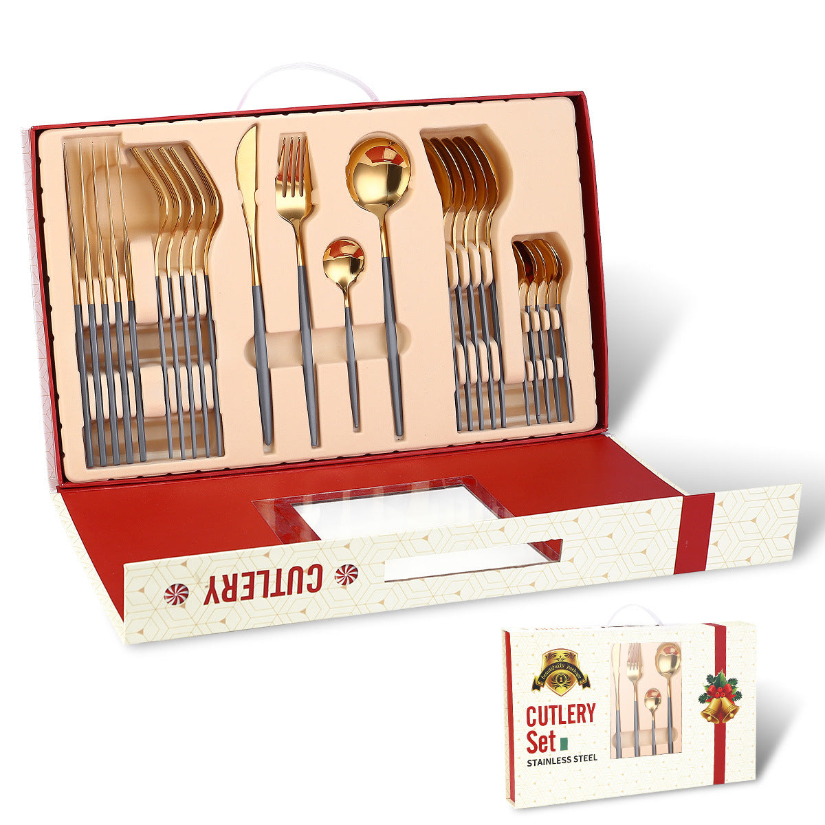 Stainless Steel Cutlery Set 24-Piece Dinnerware Gift Tableware with Gold Plated Finish