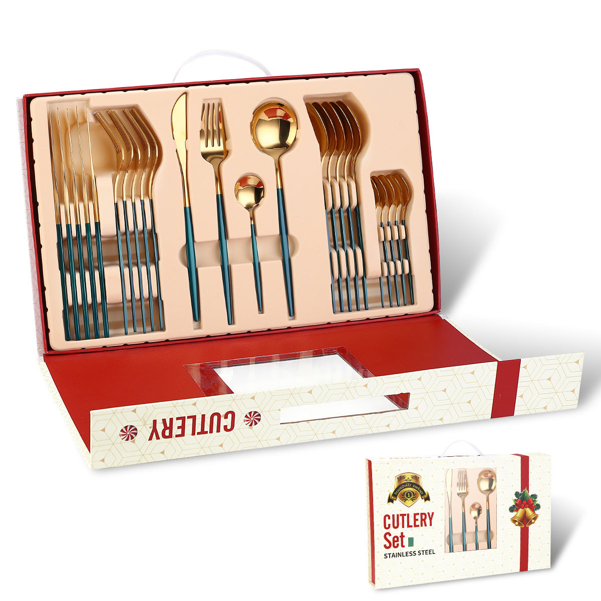 Stainless Steel Cutlery Set 24-Piece Dinnerware Gift Tableware with Gold Plated Finish