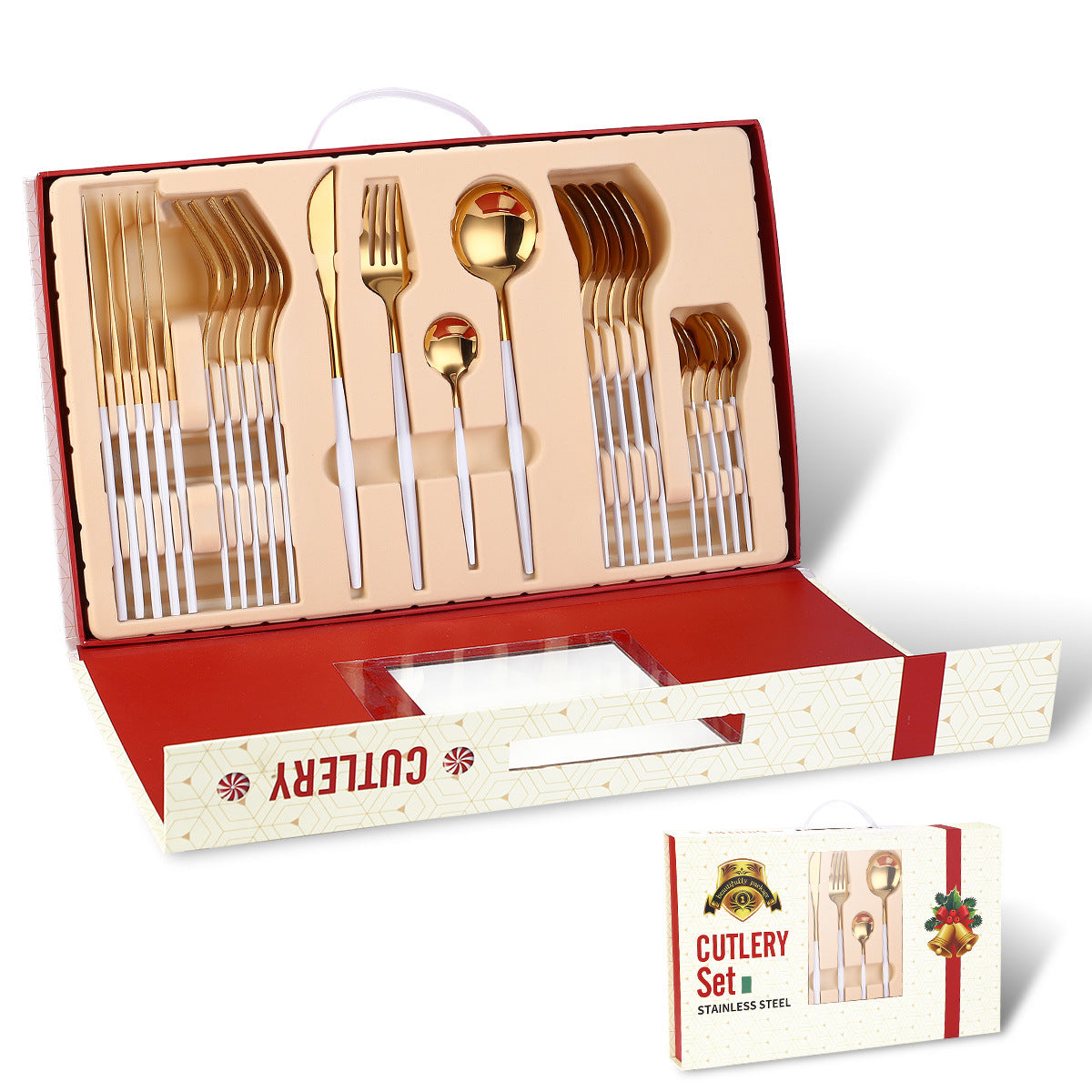 Stainless Steel Cutlery Set 24-Piece Dinnerware Gift Tableware with Gold Plated Finish