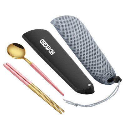 Portable Stainless Steel Tableware Set with Chopsticks and Spoon - Two-Piece