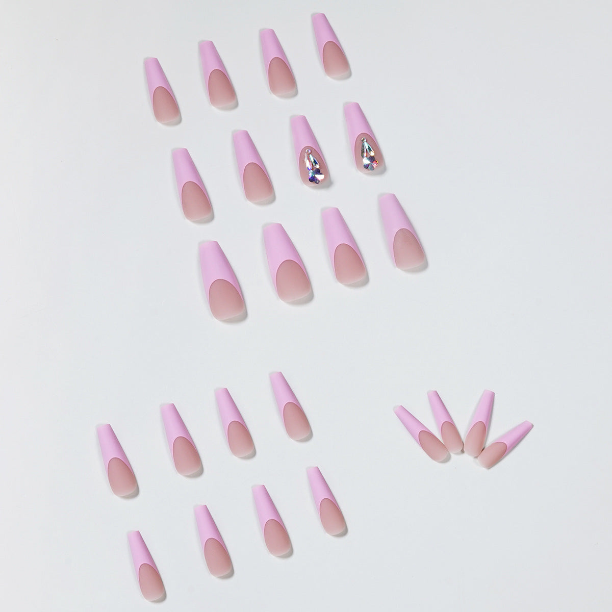 Long Nail Art Glitter Set - Peach Pink French Plum Blossom Diamond Drop Manicure