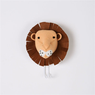 Animal Head Wall Hook - Wool Felt Lion Elephant Coat Hanger