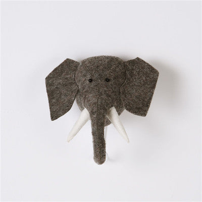 Animal Head Wall Hook - Wool Felt Lion Elephant Coat Hanger