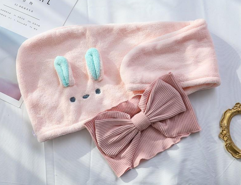 Cartoon Bunny Ears Dry Hair Cap with Headband - Multiple Colors
