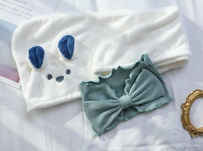 Cartoon Bunny Ears Dry Hair Cap with Headband - Multiple Colors