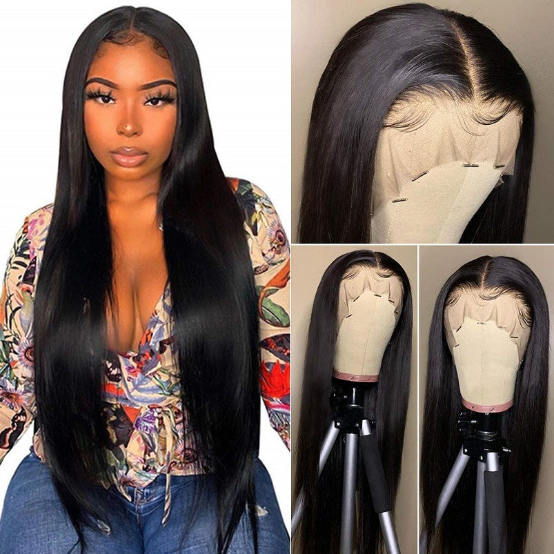 European & American Synthetic Lace Front Wig for Women - Long Straight Hair, Multiple Sizes