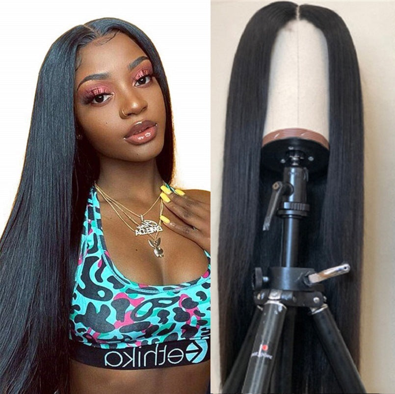 European & American Synthetic Lace Front Wig for Women - Long Straight Hair, Multiple Sizes