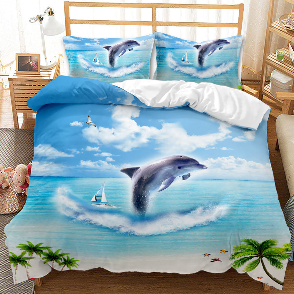 Underwater World Whale Shark Quilt Cover Set - 3D Digital Printing, Brushed Bedding