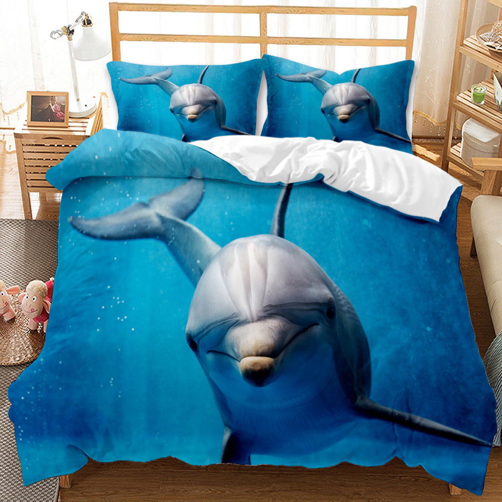 Underwater World Whale Shark Quilt Cover Set - 3D Digital Printing, Brushed Bedding