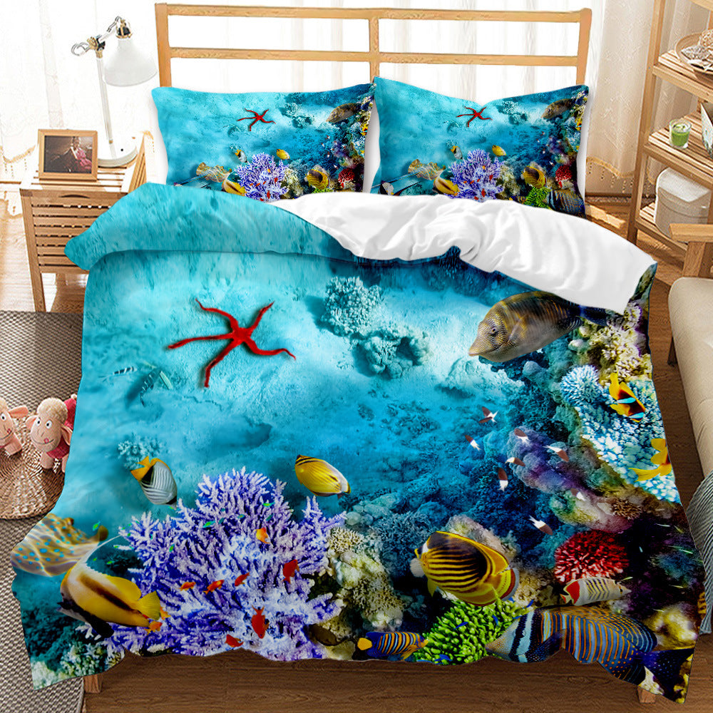 Underwater World Whale Shark Quilt Cover Set - 3D Digital Printing, Brushed Bedding