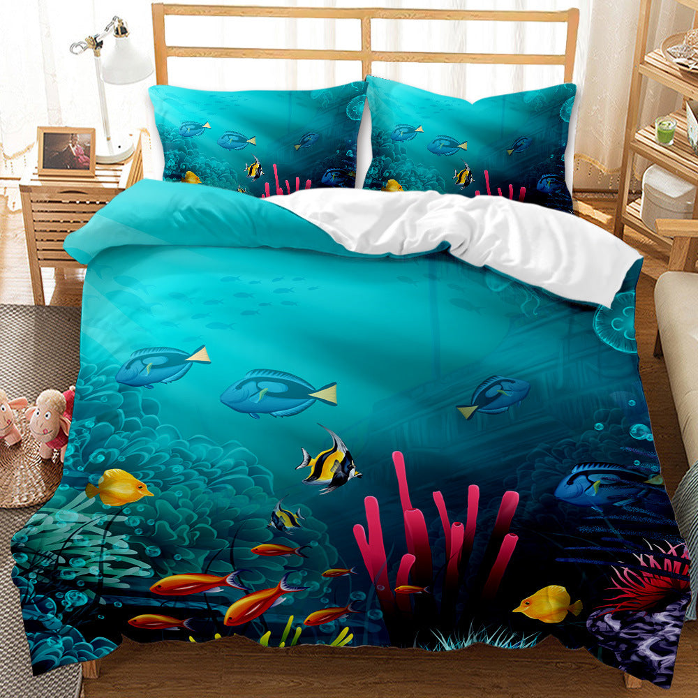 Underwater World Whale Shark Quilt Cover Set - 3D Digital Printing, Brushed Bedding